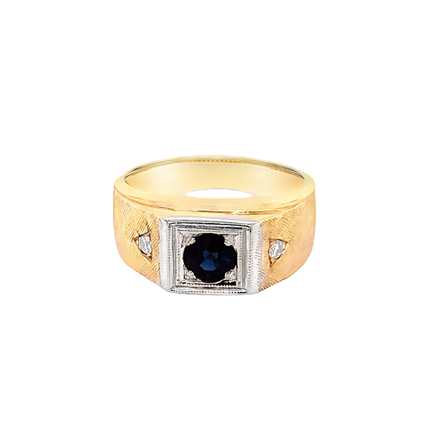 14KT solid Yellow Gold Men's Sapphire and Diamond Ring