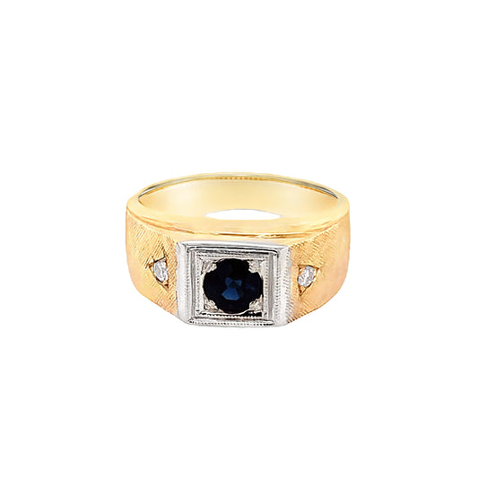 14KT solid Yellow Gold Men's Sapphire and Diamond Ring