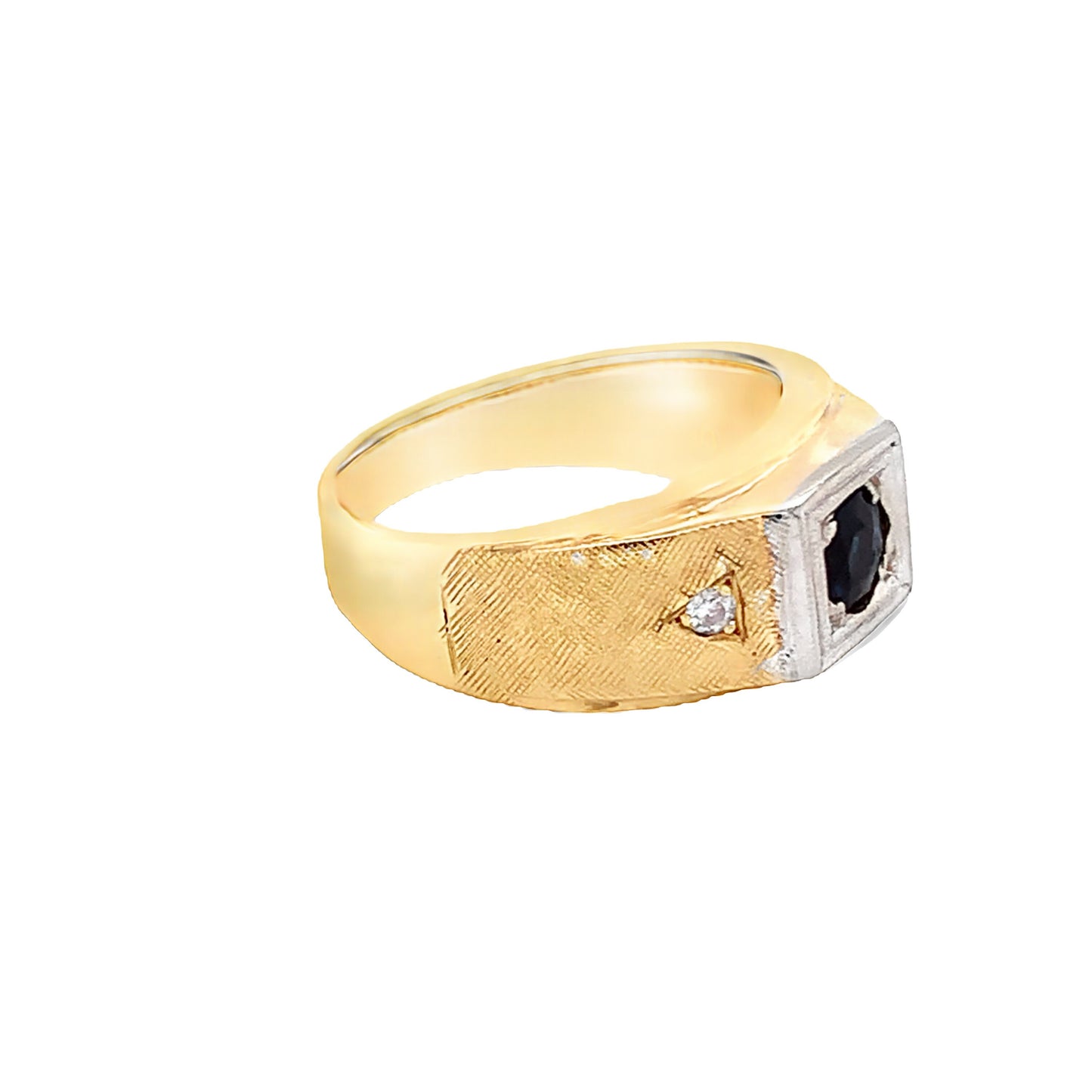 14KT solid Yellow Gold Men's Sapphire and Diamond Ring