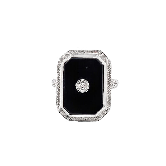 14kt solid White Gold Ring Antique/Onyx Diamond