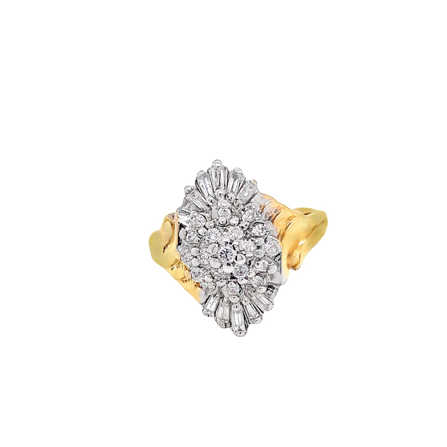 14KT solid Yellow Gold Ring Diamond Cluster