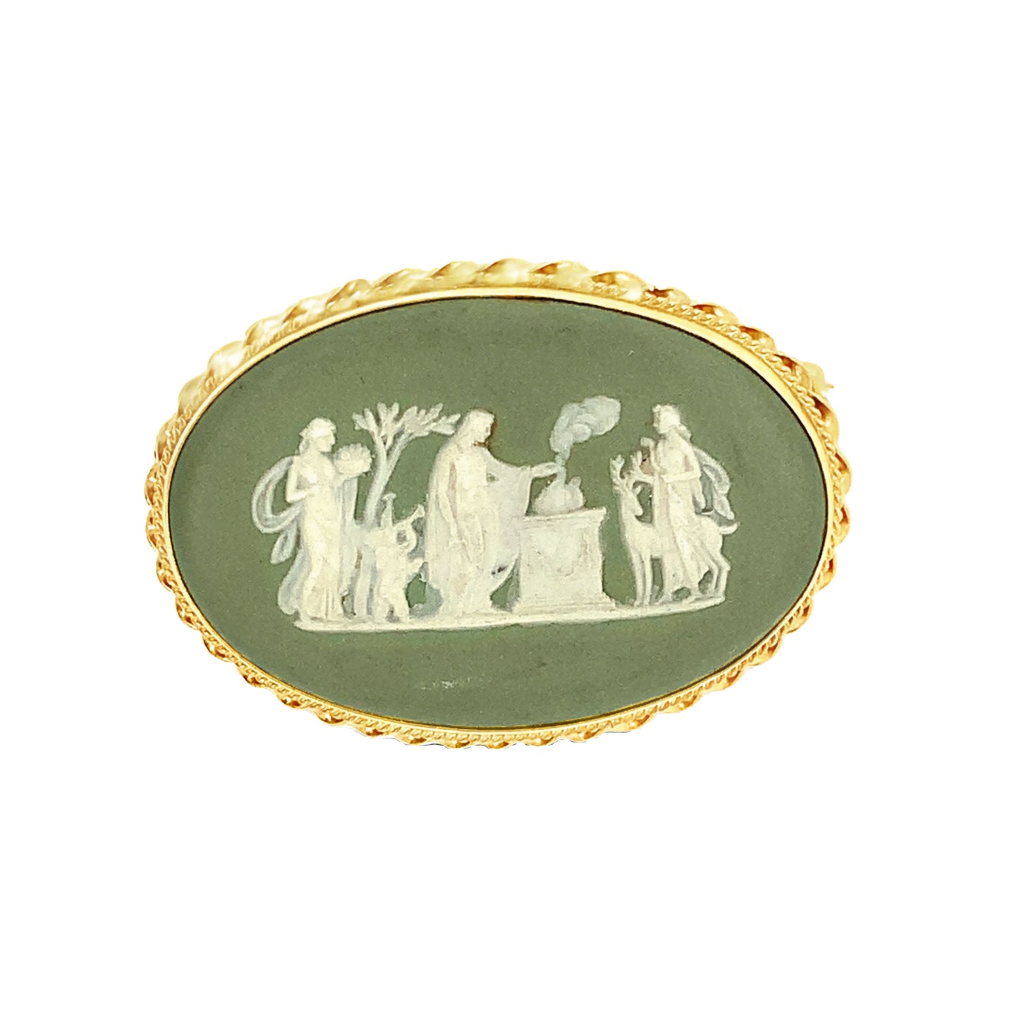 14kt Solid Yellow Gold Green Wedgewood Pin