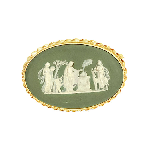14kt Solid Yellow Gold Green Wedgewood Pin