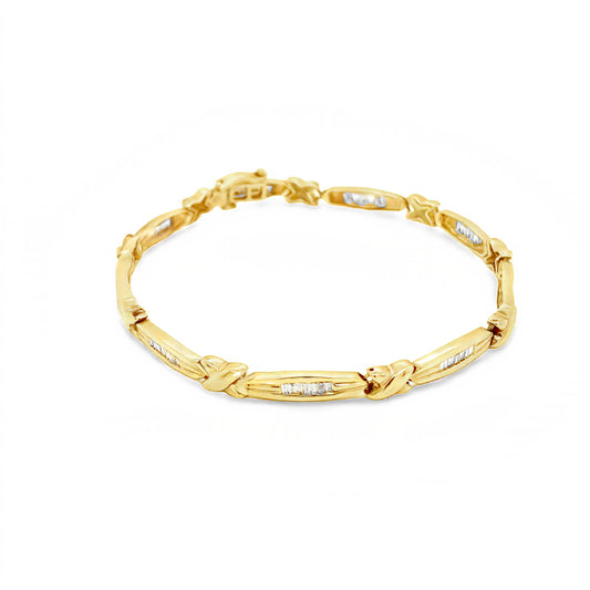 14KT Solid Yellow Gold  Vintage Diamond Baguette Bracelet