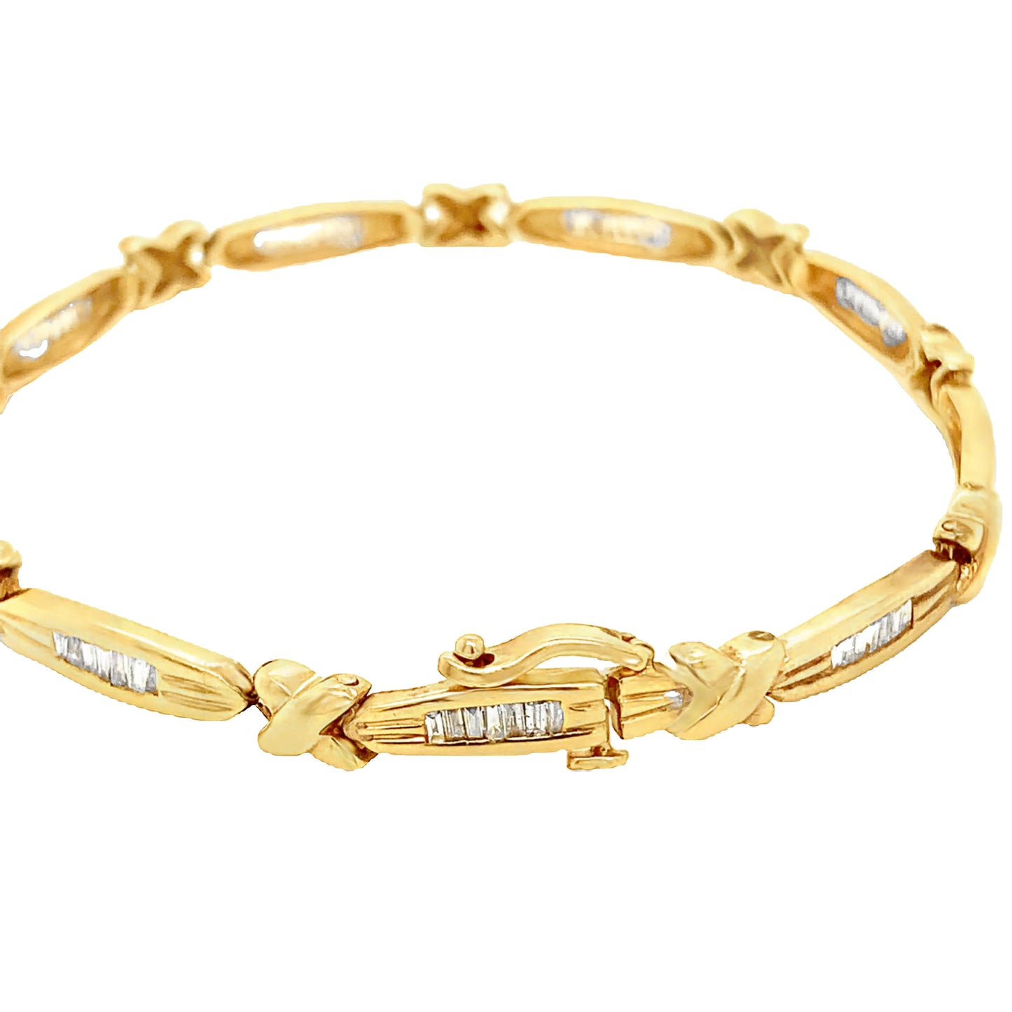 14KT Solid Yellow Gold  Vintage Diamond Baguette Bracelet