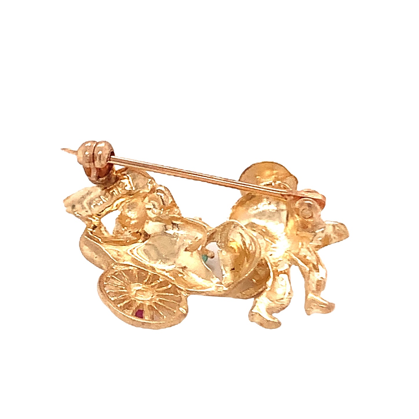 14kt Yellow Gold Rickshaw Pin with Genuine Ruby, Sapphire, and Emerald