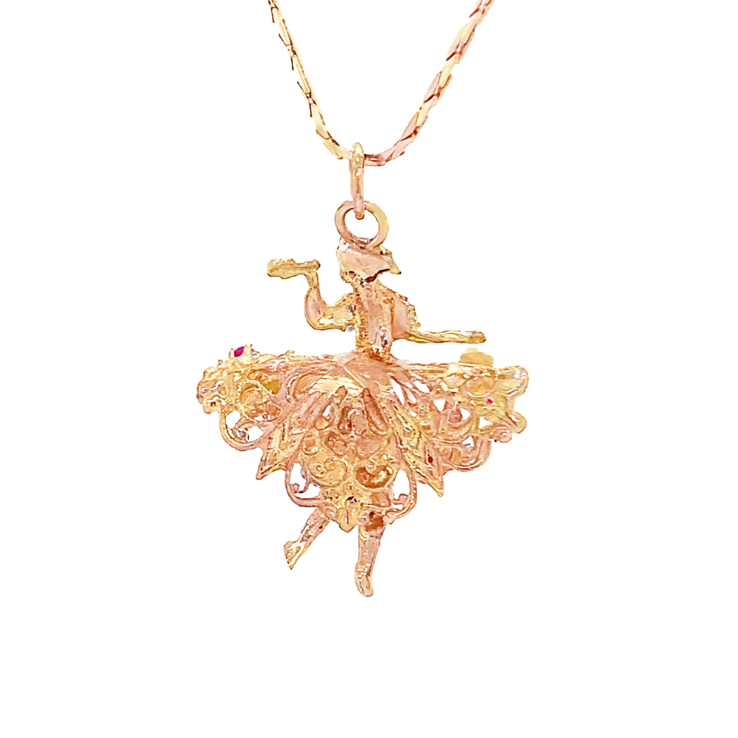 14kt yellow gold Ballerina Charm with Rubies, Sapphires, and Pearls