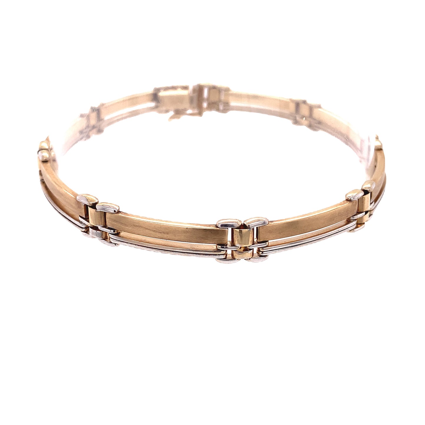 14KT Solid Gold Two Tone Bracelet 8" Straight Bars