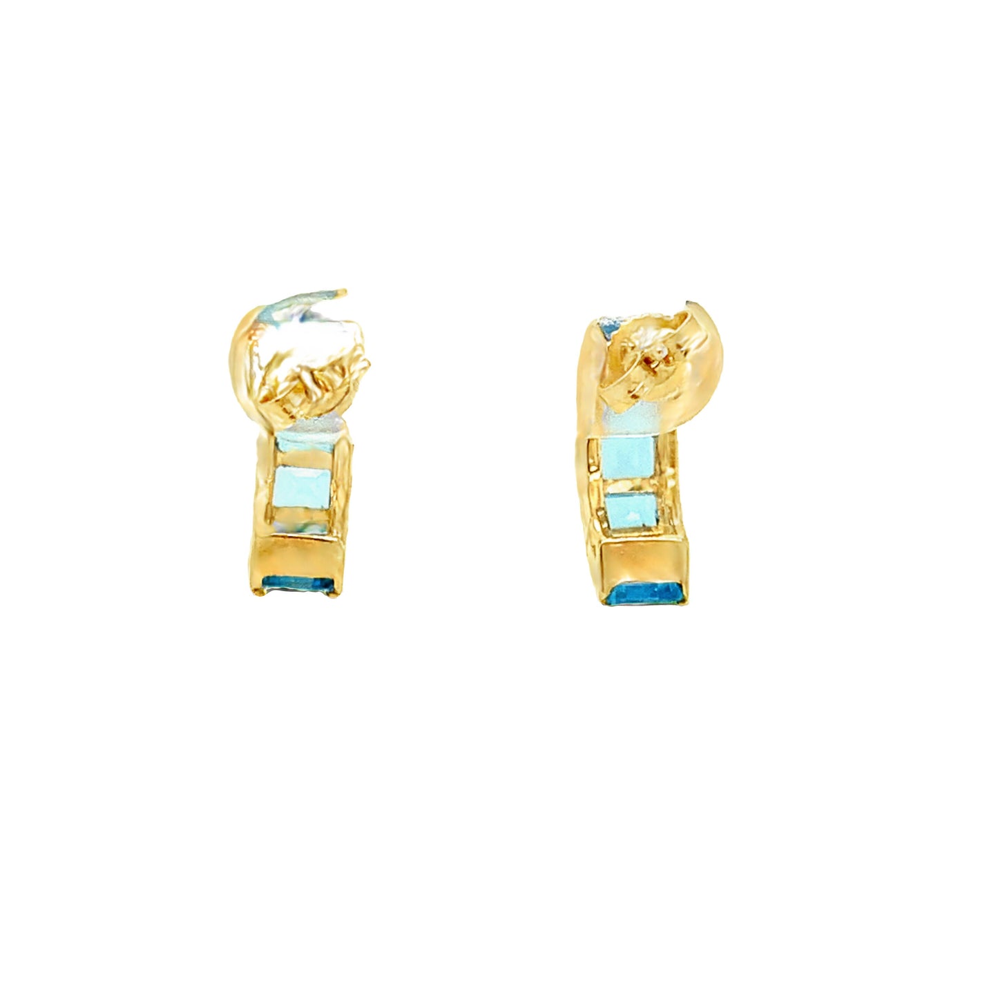 14KT Yellow  solid Gold Blue Topaz Earrings