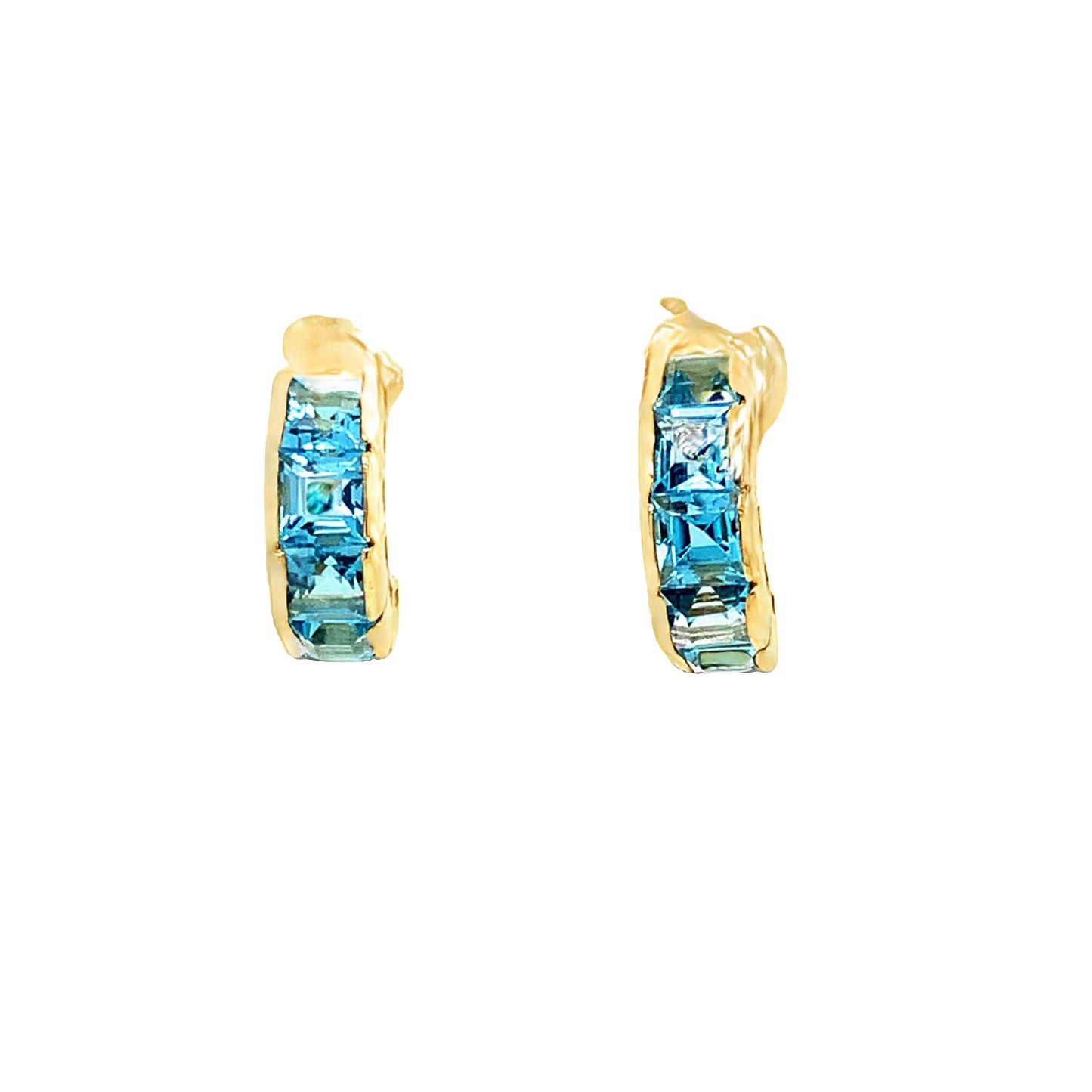 14KT Yellow  solid Gold Blue Topaz Earrings