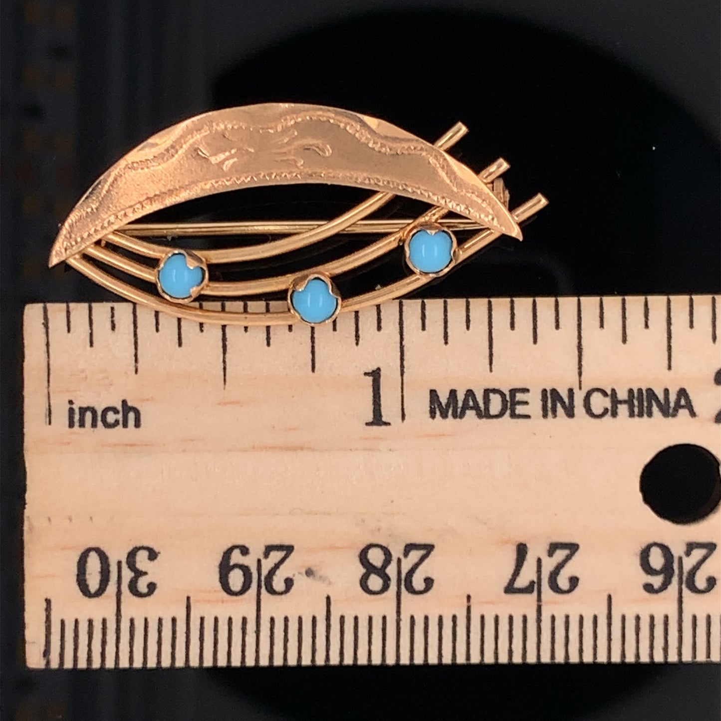 18kt Solid Yellow Gold Antique Pin with 3 Turquoise Stones