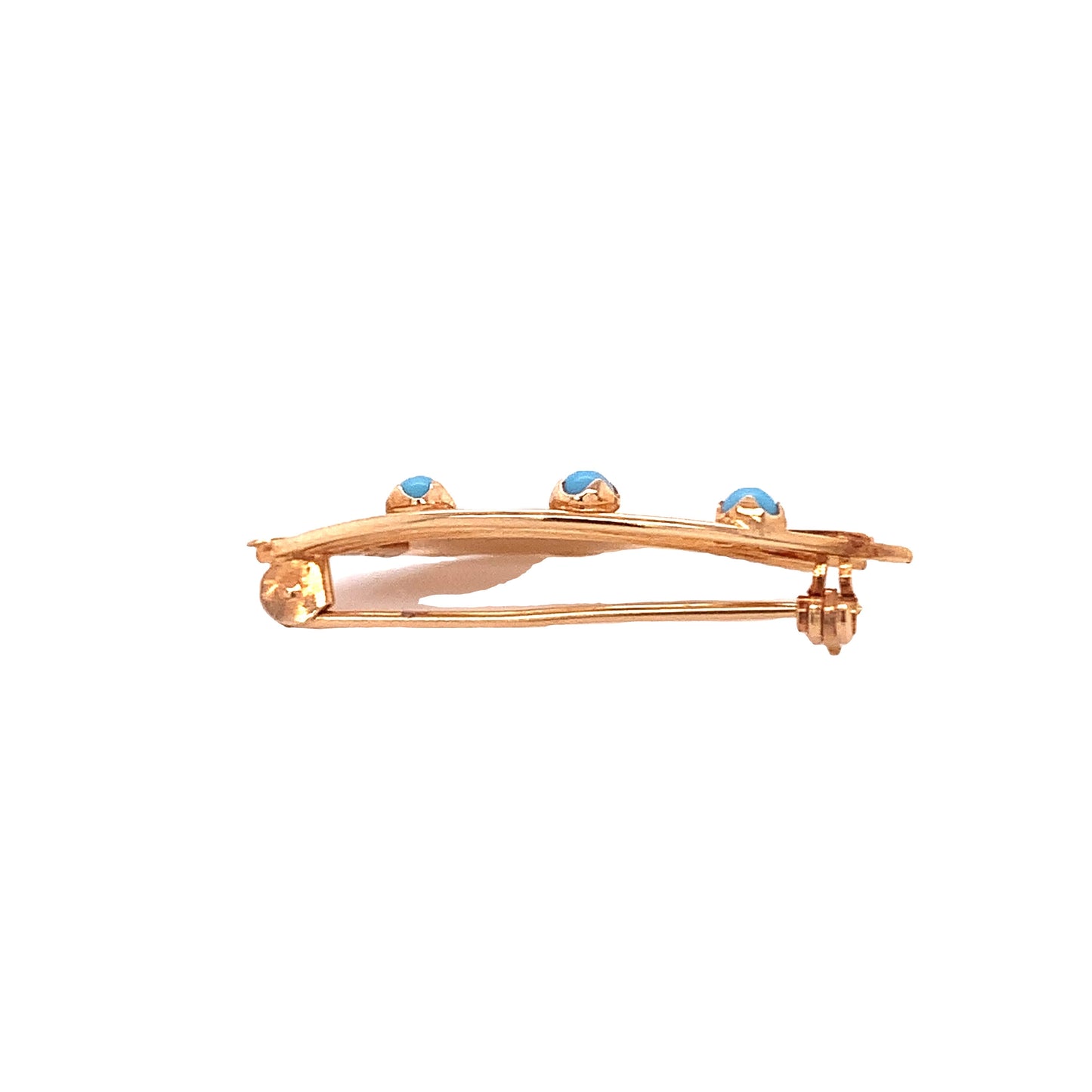 18kt Solid Yellow Gold Antique Pin with 3 Turquoise Stones