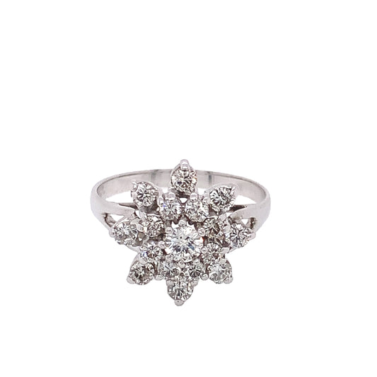 14KT White Gold Cluster Diamond Ring