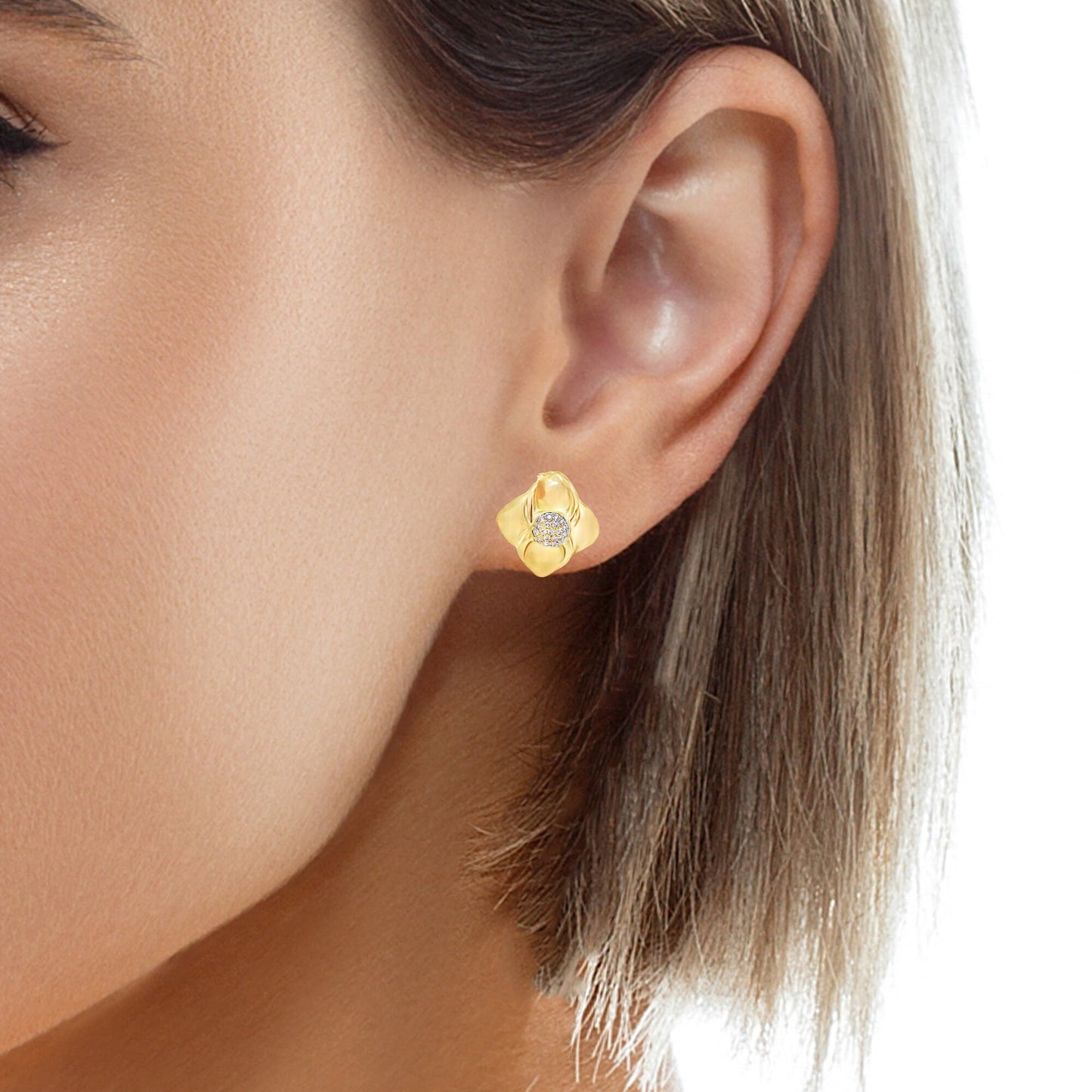 14KT Solid Gold Earrings with Pave Diamonds