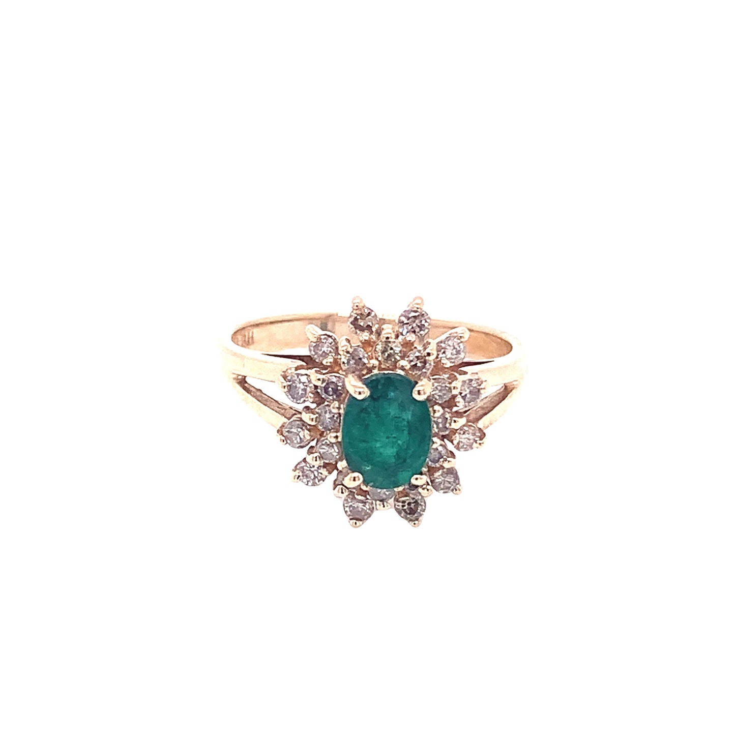 14KT Yellow Gold Emerald Ring with Diamonds