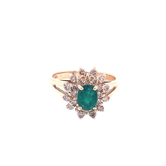14KT Yellow Gold Emerald Ring with Diamonds