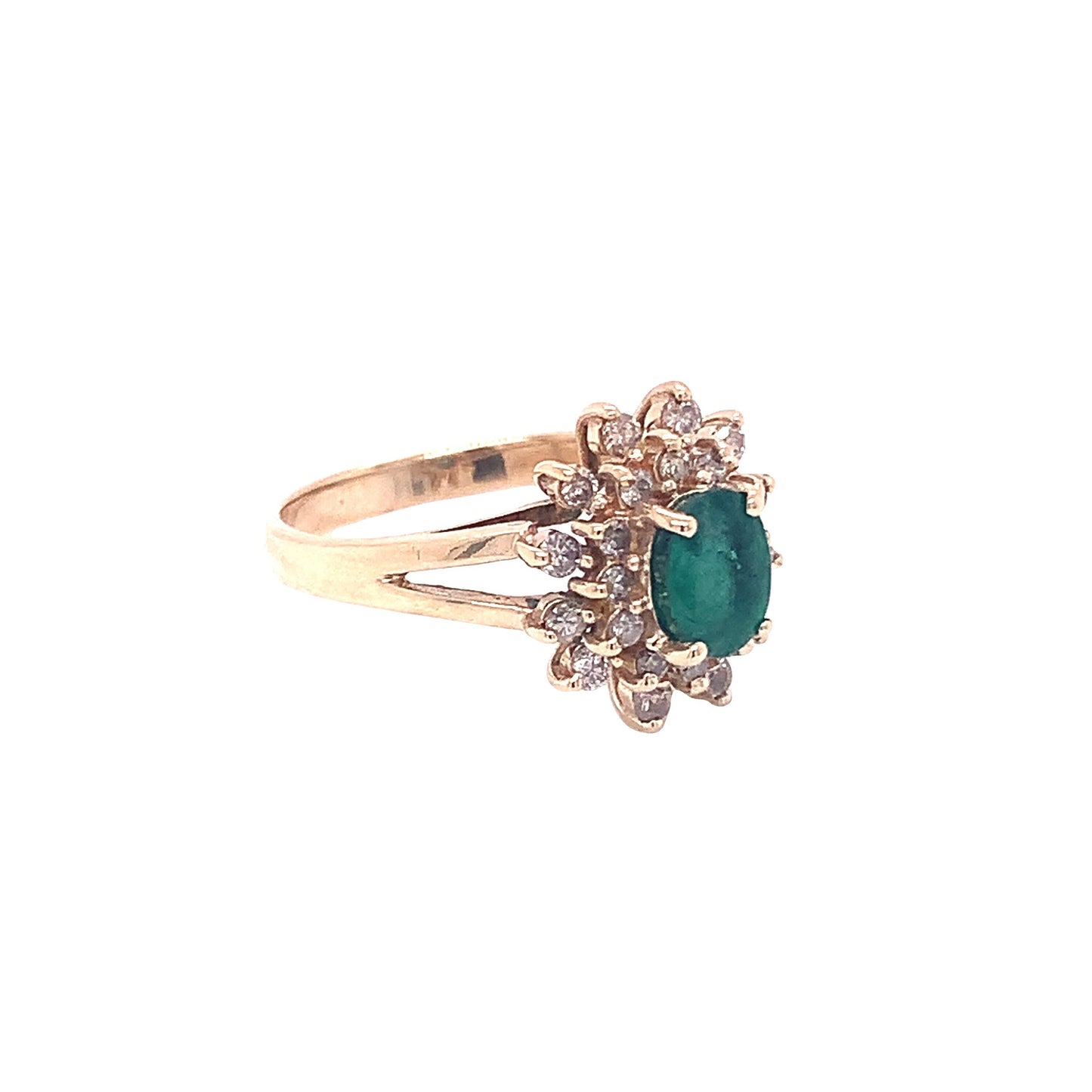 14KT Yellow Gold Emerald Ring with Diamonds