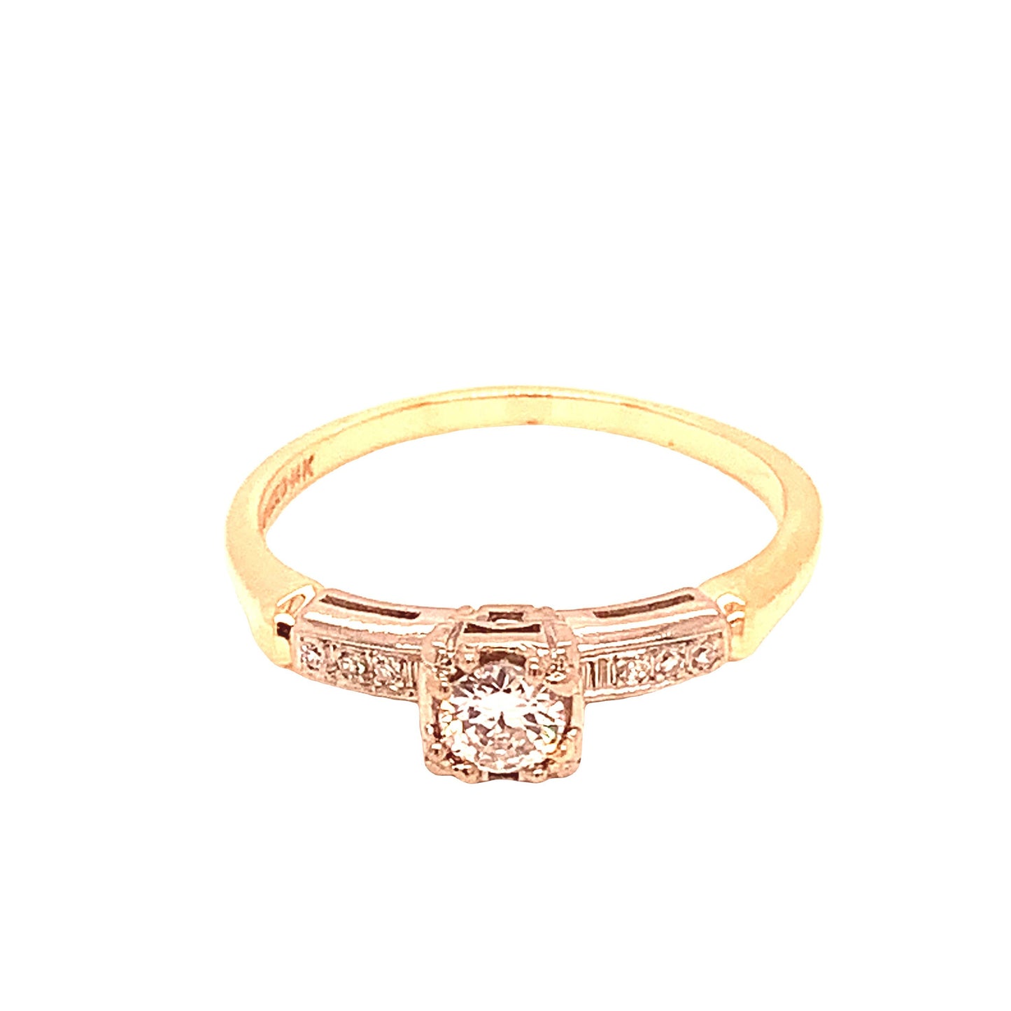 14KT Solid  Yellow Gold Antique Diamond Engagement Ring