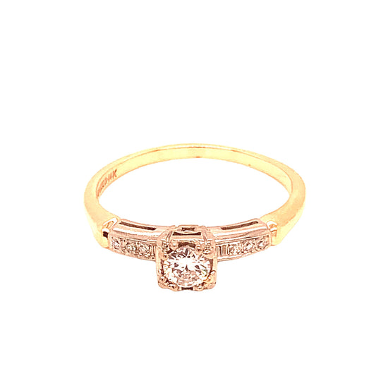 14KT Solid  Yellow Gold Antique Diamond Engagement Ring