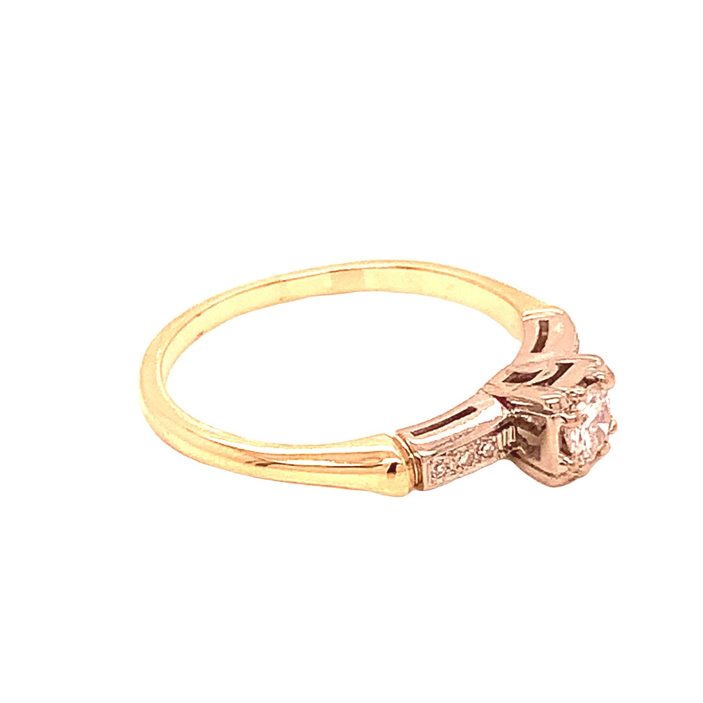 14KT Solid  Yellow Gold Antique Diamond Engagement Ring