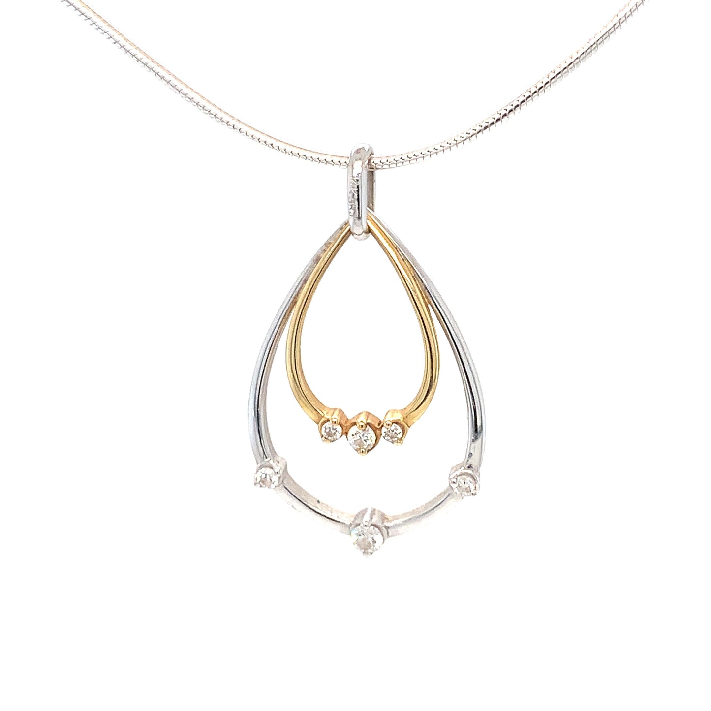 14kt Two Tone Gold Diamond Teardrop Pendant