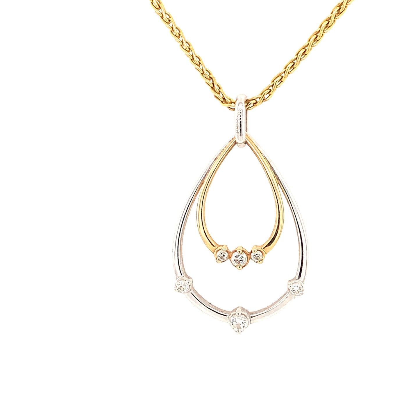 14kt Two Tone Gold Diamond Teardrop Pendant