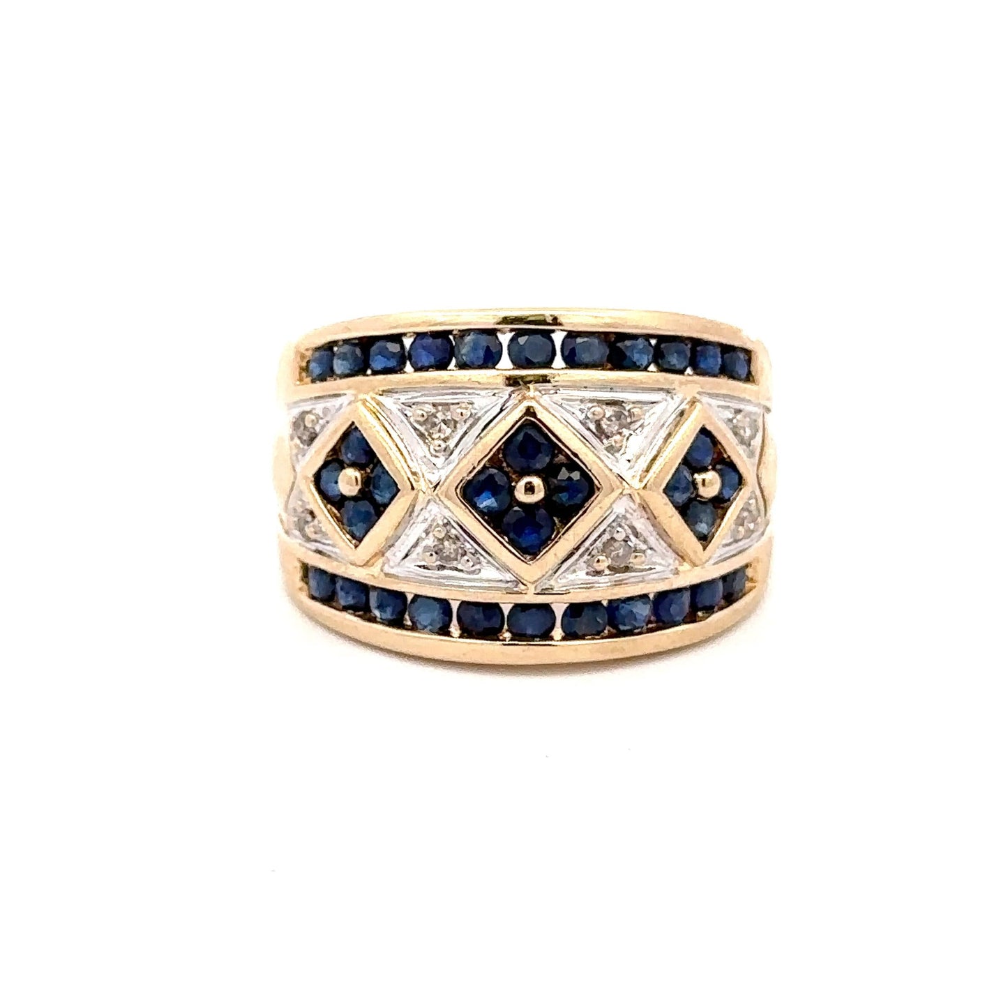 14KT solid gold Yellow Gold Ring with Diamonds and Sapphires
