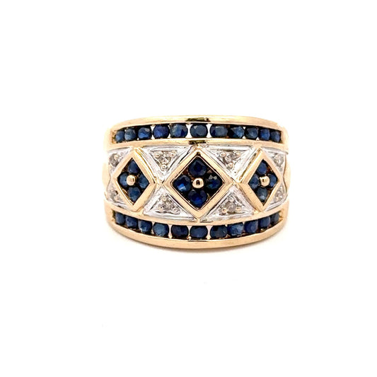 14KT solid gold Yellow Gold Ring with Diamonds and Sapphires