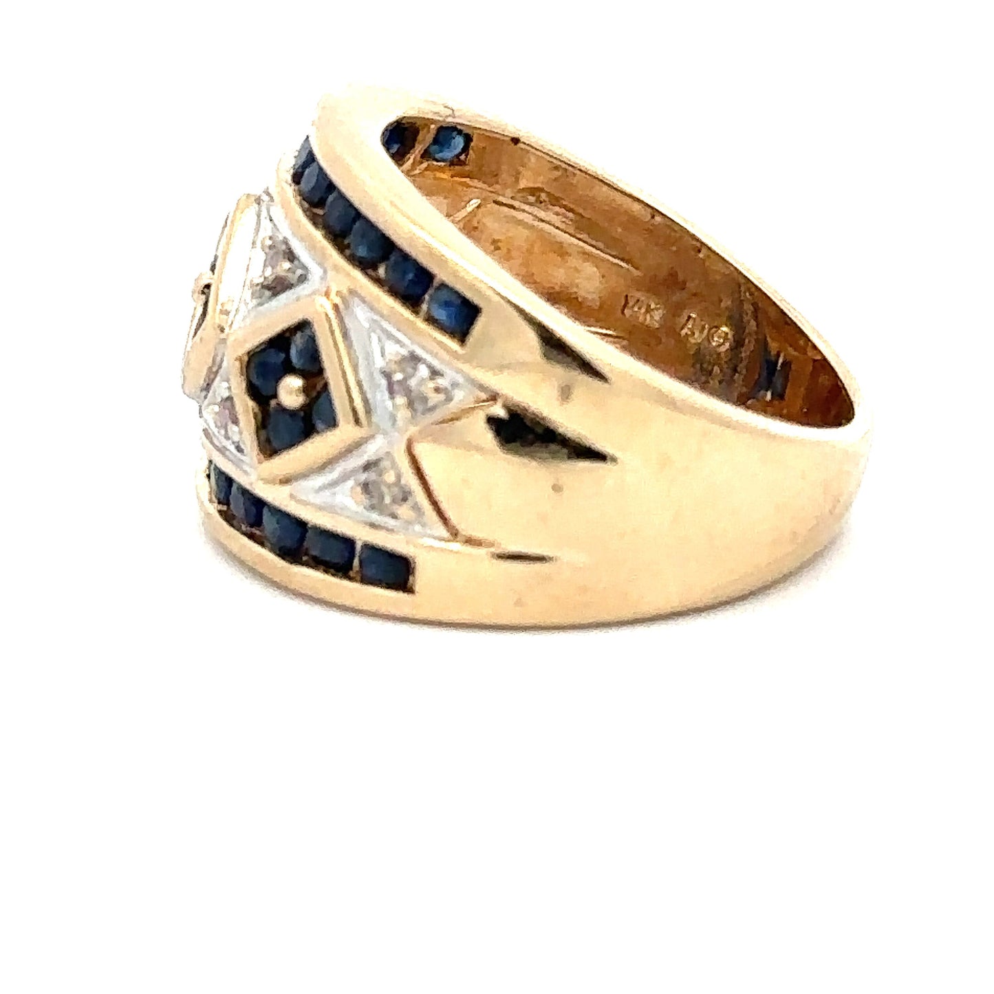 14KT solid gold Yellow Gold Ring with Diamonds and Sapphires