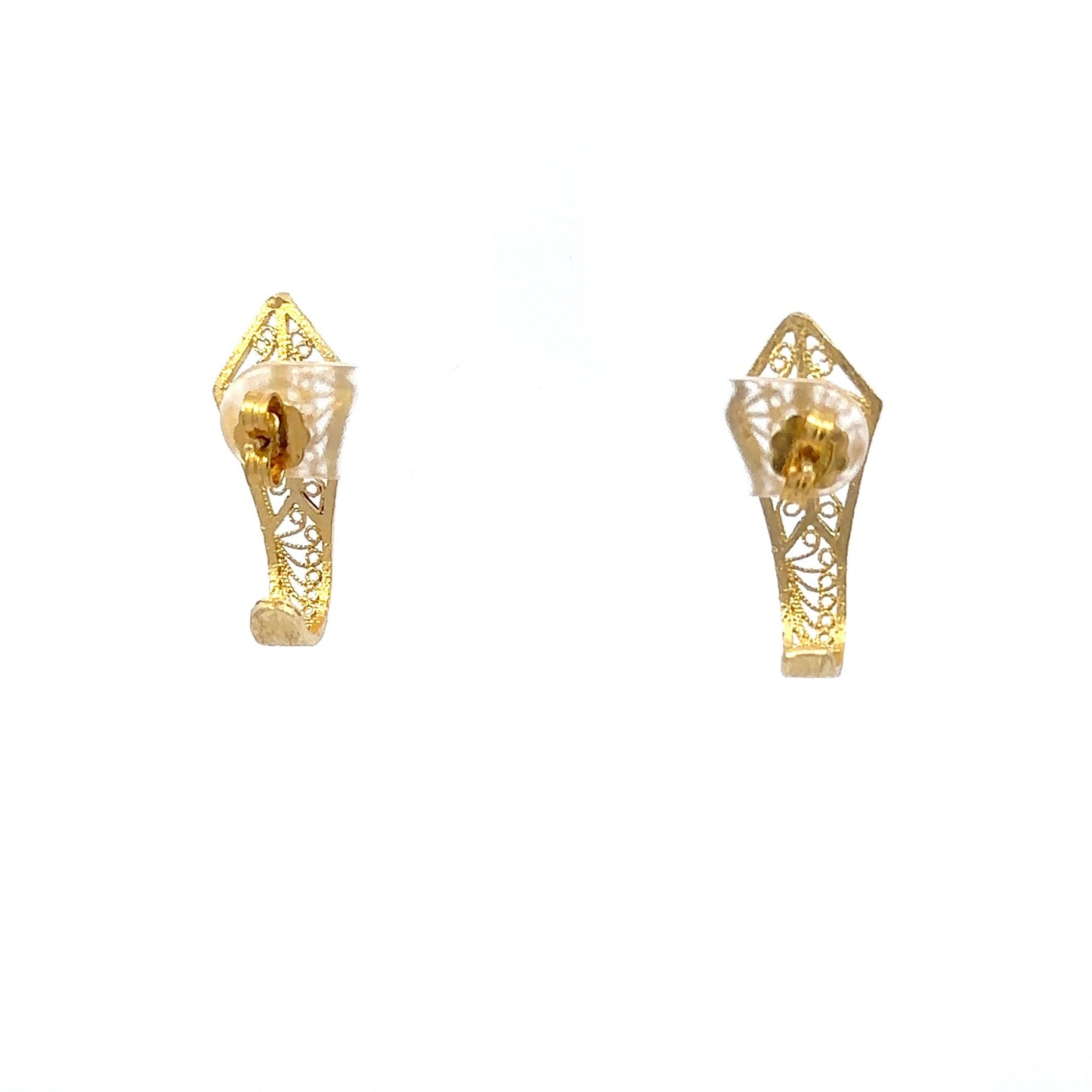 14kt solid yellow gold filigree post earrings vintage long drop