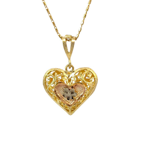 heart  pendant Solid 14kt  tri -color  gold not plated