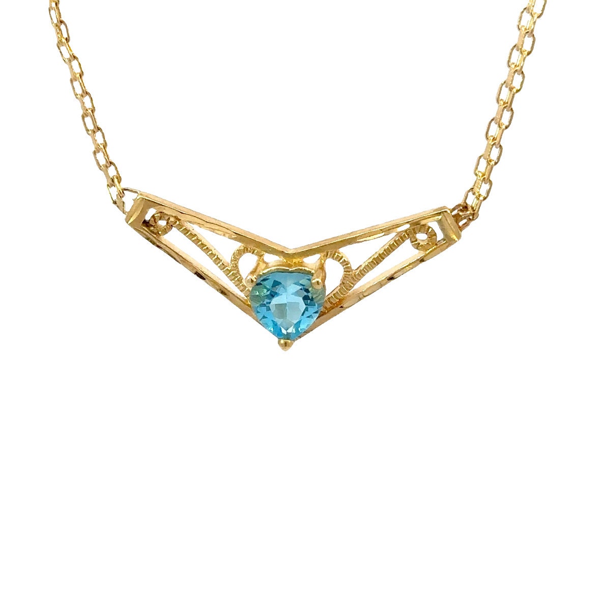 14kt yellow gold blue topaz heart necklace vintage
