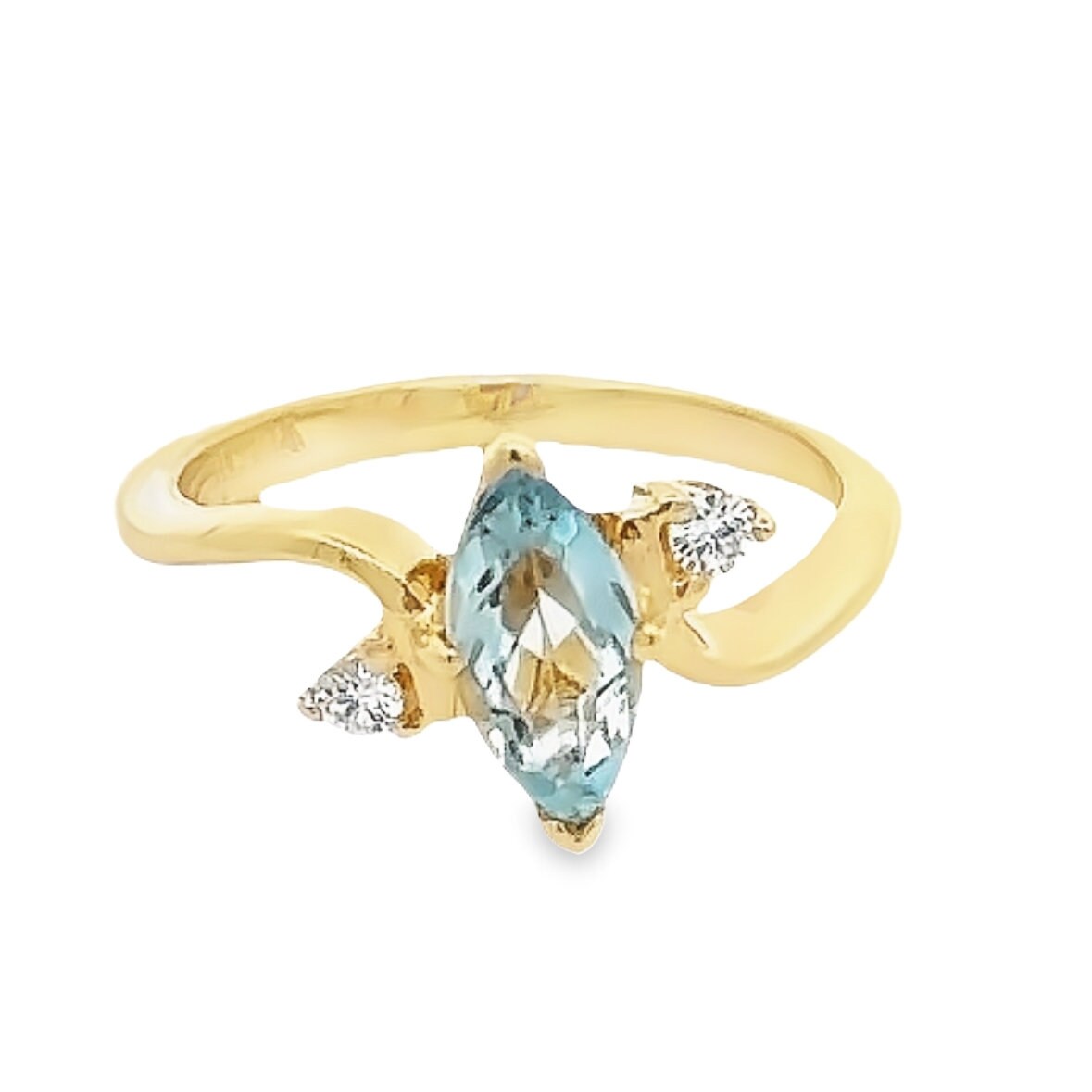 14kt yellow solid gold vintage ring blue topaz and diamonds