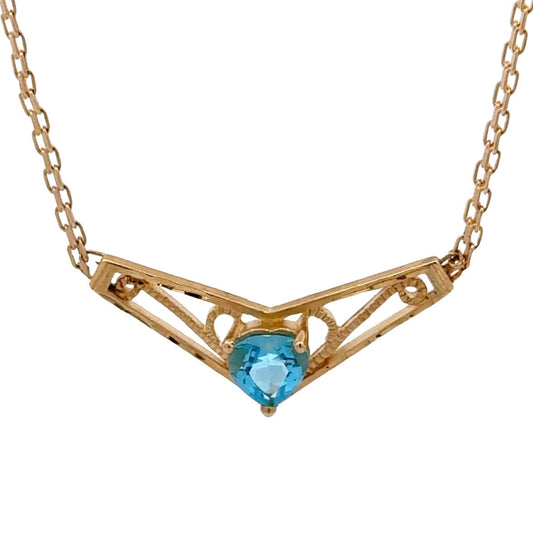 14kt yellow gold blue topaz heart necklace vintage