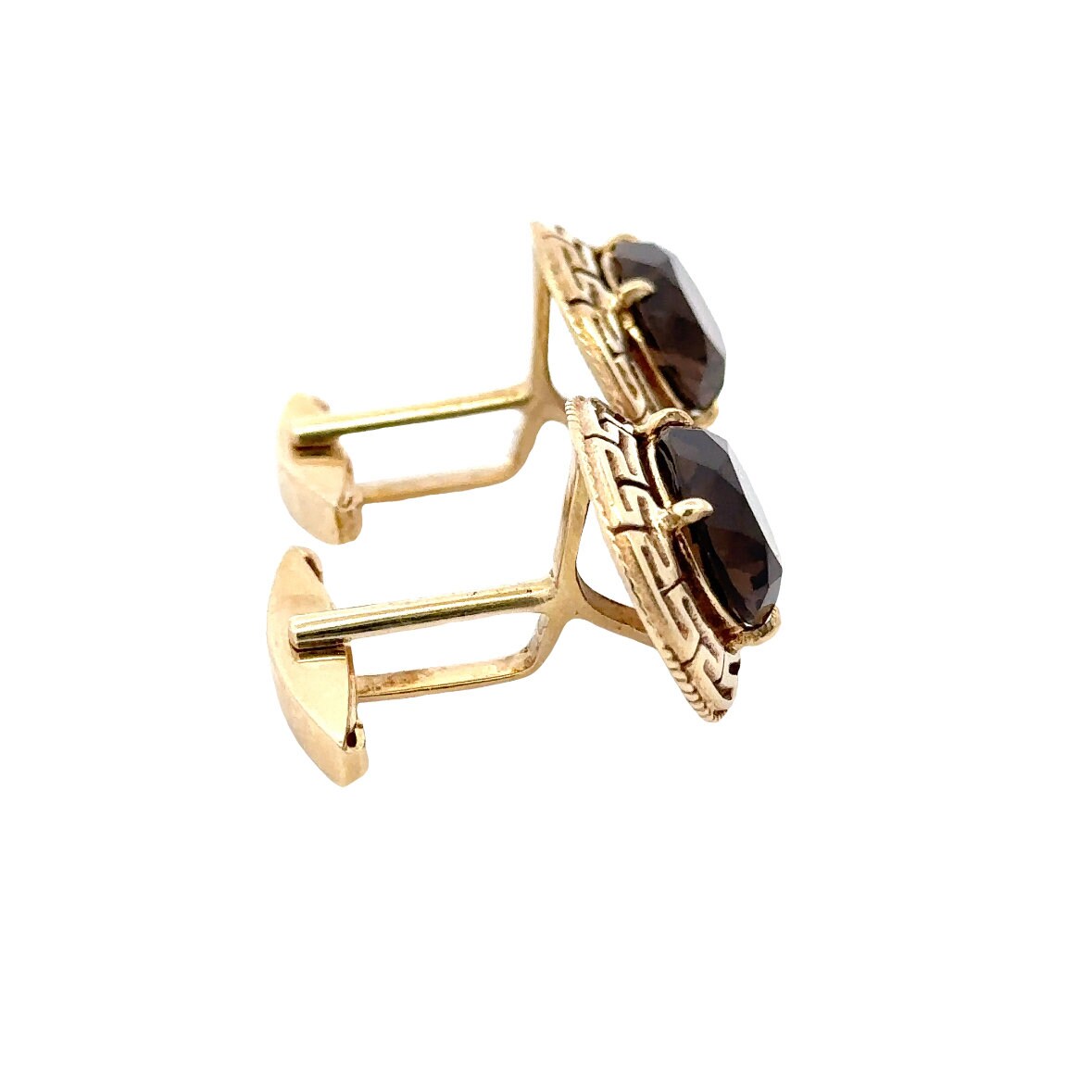 14kt Yellow Gold Vintage Cuff Links with Smokey Quartz Stones