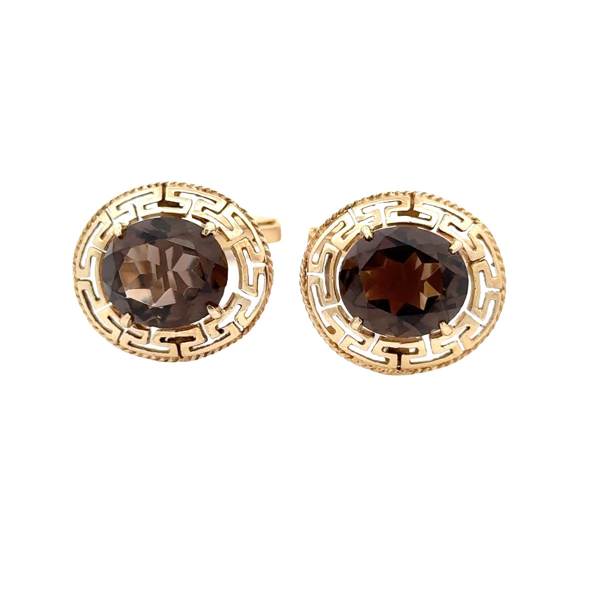 14kt Yellow Gold Vintage Cuff Links with Smokey Quartz Stones