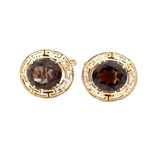 14kt Yellow Gold Vintage Cuff Links with Smokey Quartz Stones
