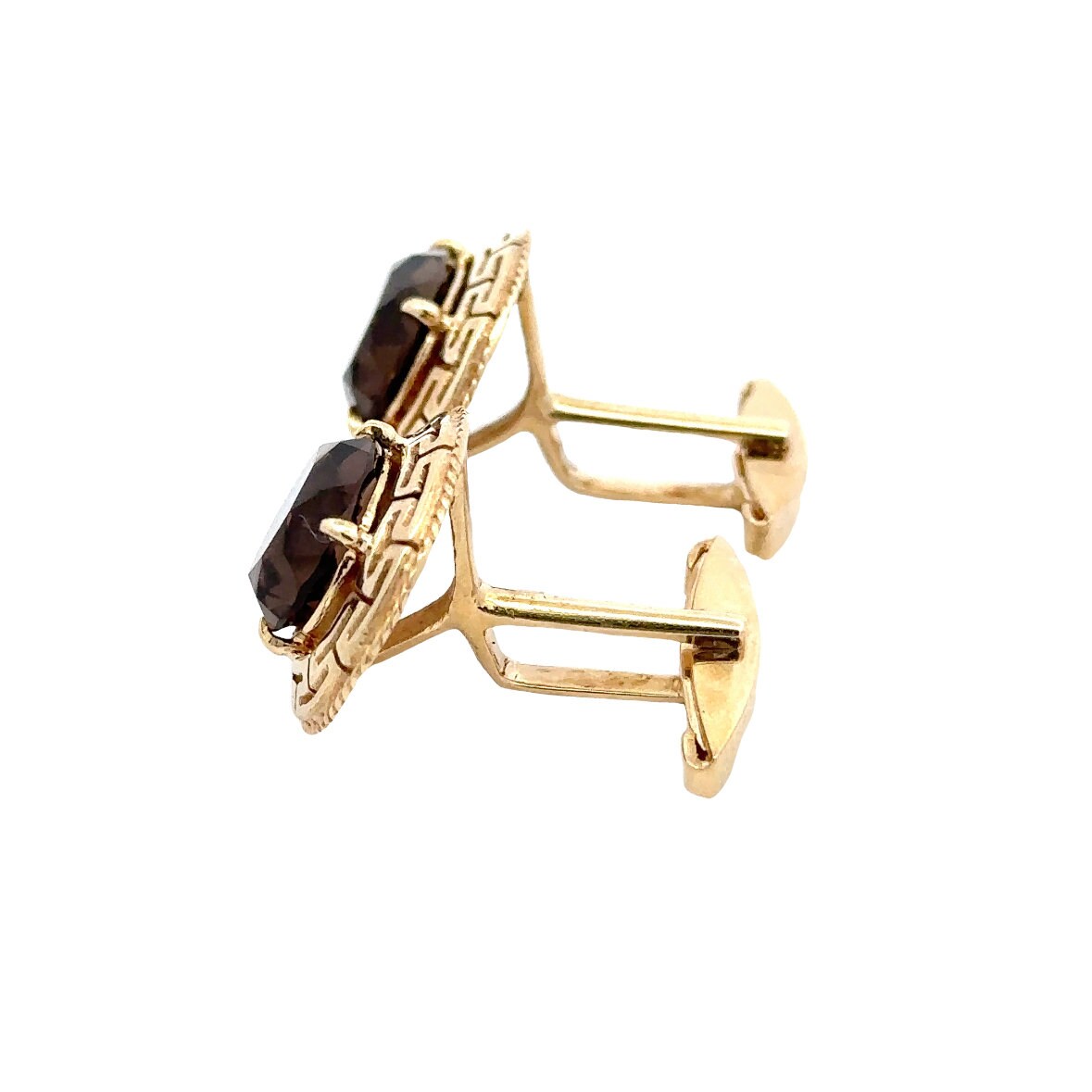 14kt Yellow Gold Vintage Cuff Links with Smokey Quartz Stones