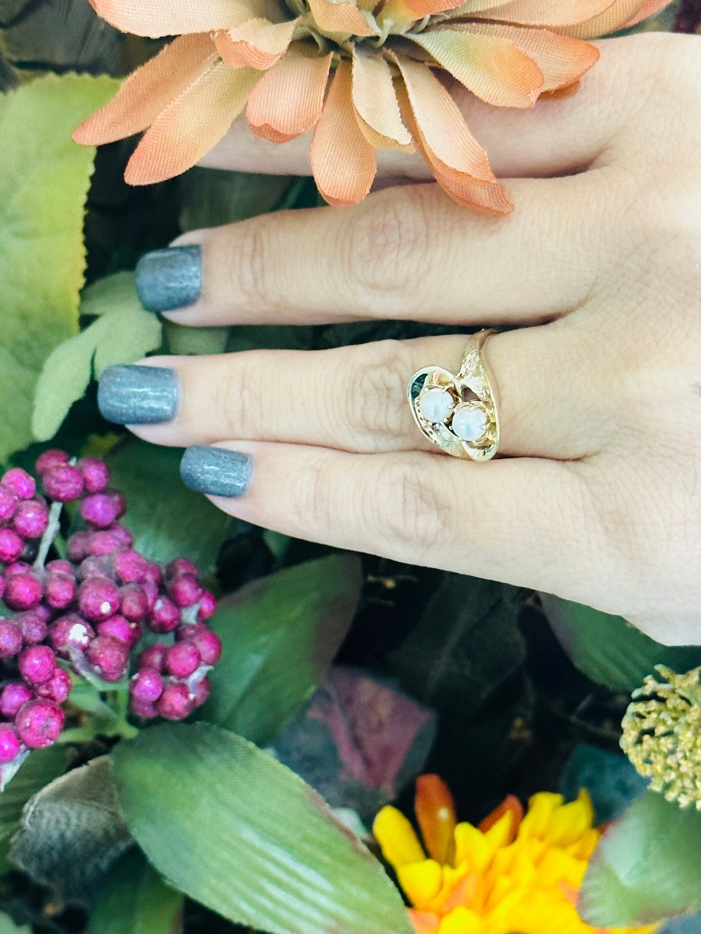 14kt yellow gold double pearl ring vintage