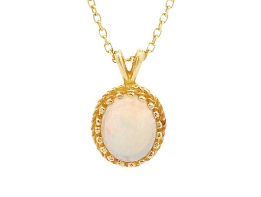 14kt yellow solid gold genuine opal vintage pendant