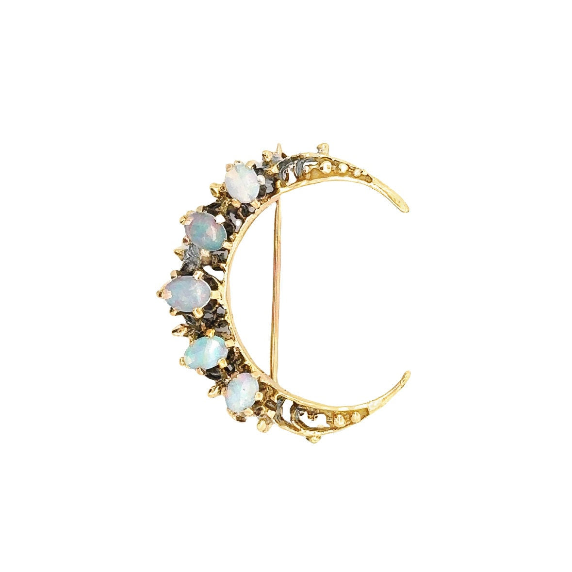 14KT Yellow Gold  Antique Pin with Genuine Opals