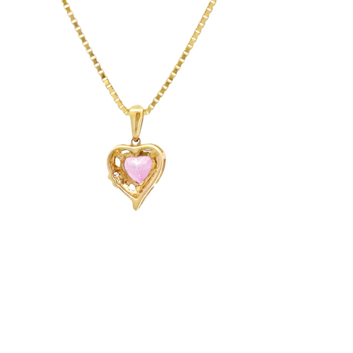 10kt heart pink topaz solid gold vintage pendant