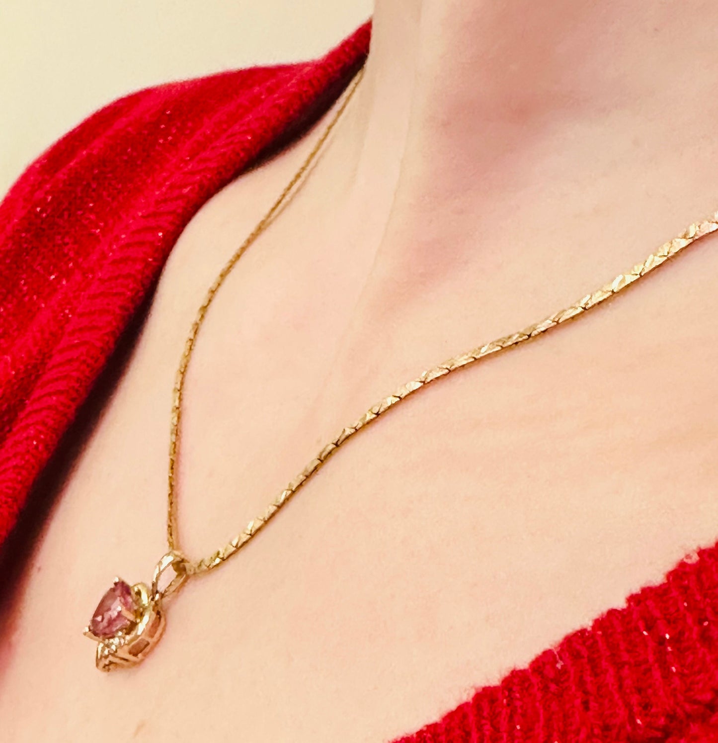 10kt heart pink topaz solid gold vintage pendant