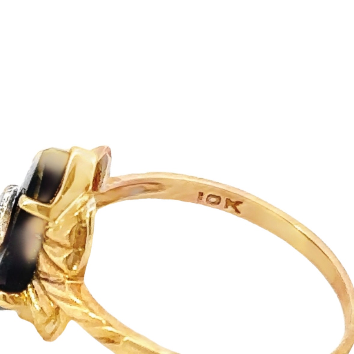 10kt yellow onyx and  diamond  ring vintage solid gld