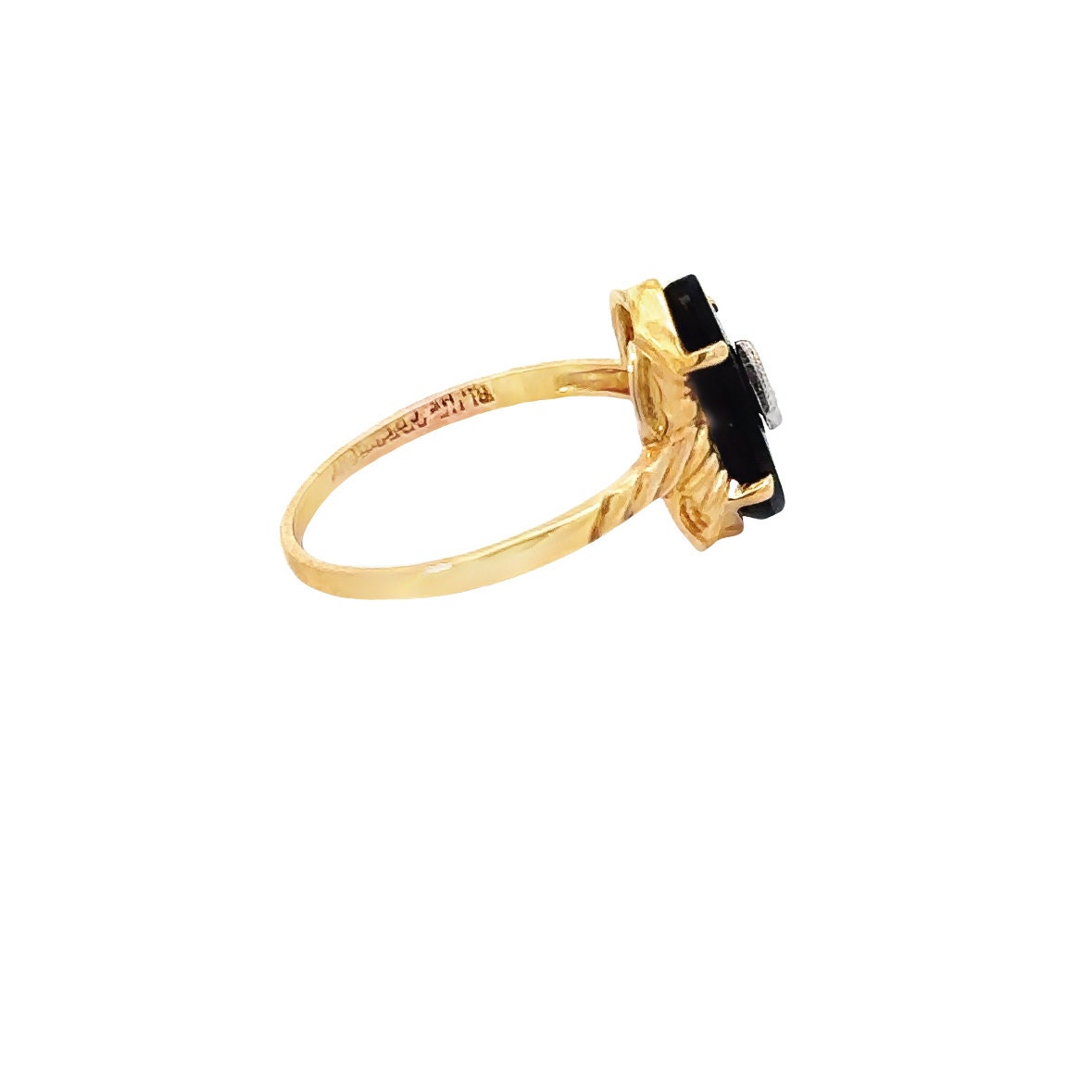 10kt yellow onyx and  diamond  ring vintage solid gld