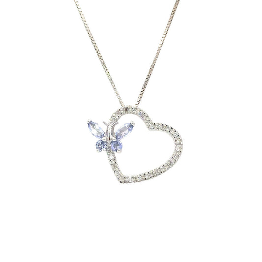 white gold heart with tanzinite butterfly10kt solid gold