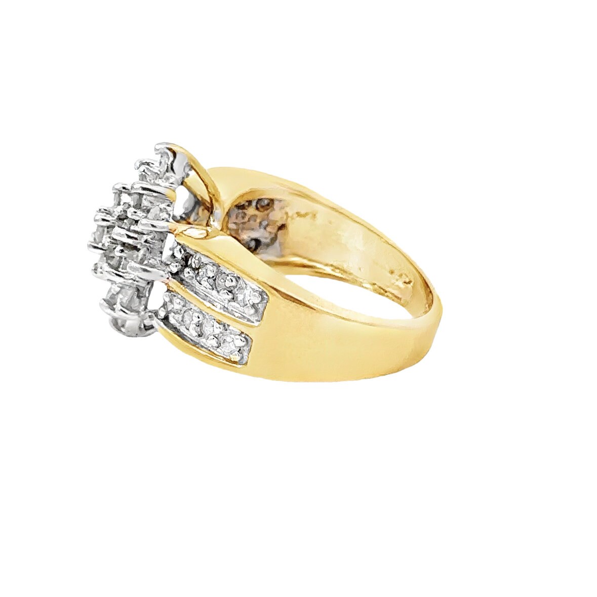 10kt yellow gold solid diamond cluster ring vintage