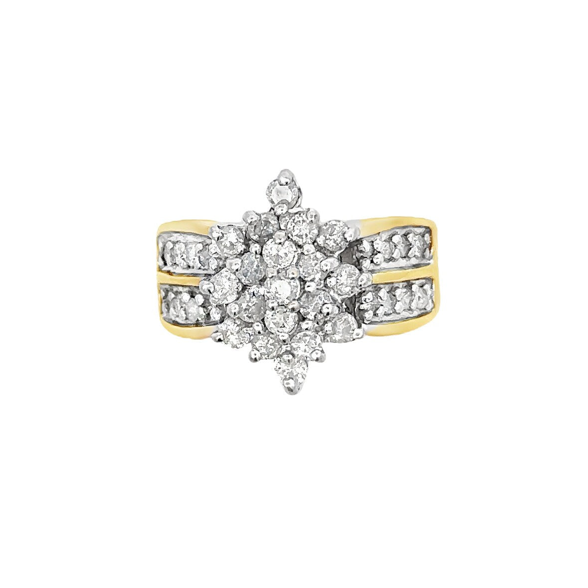 10kt yellow gold solid diamond cluster ring vintage