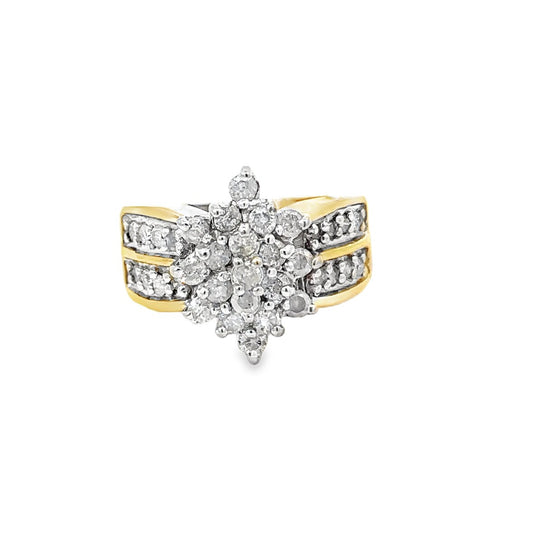 10kt yellow gold solid diamond cluster ring vintage