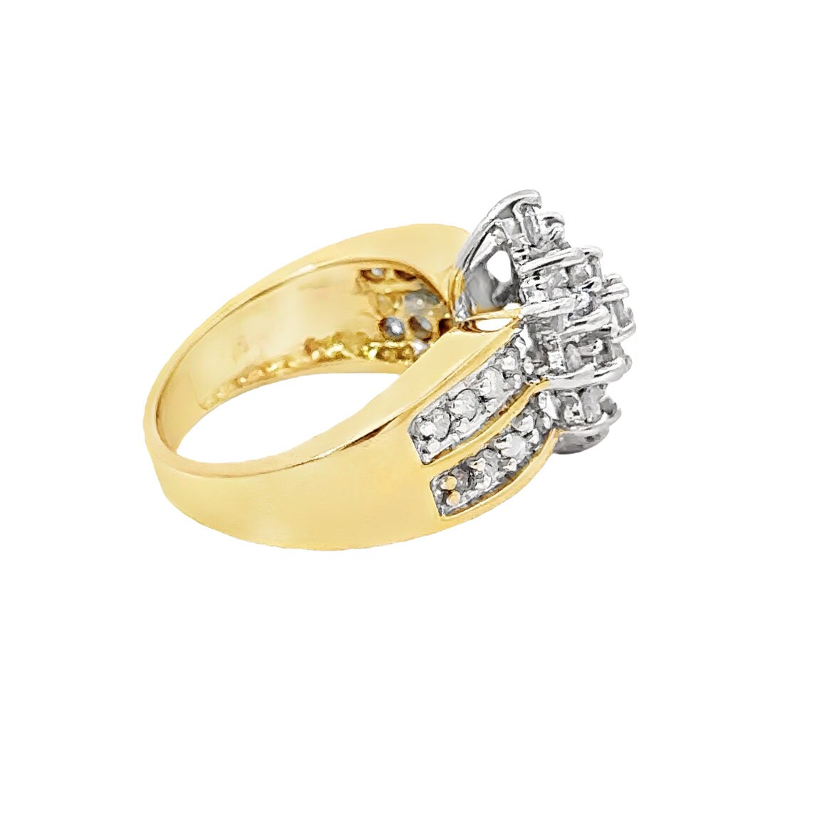 10kt yellow gold solid diamond cluster ring vintage